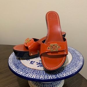 Tory Burch Women’s Open Toe Wedge Sandals Orange Platform Leather 7.5